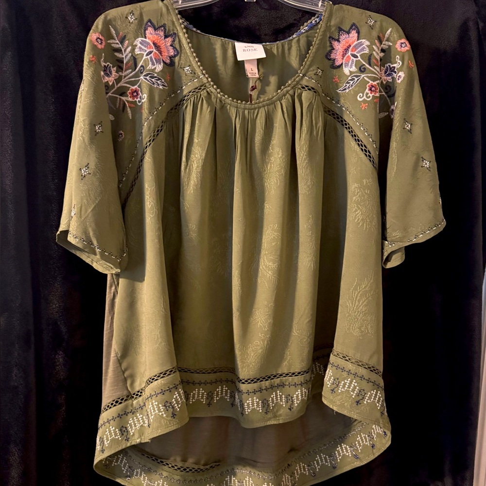 Knox Rose Green Embellished Short Sleeve Blouse